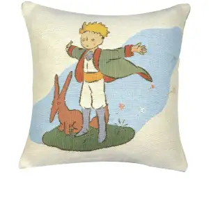 Petit Prince and Renard European Tapestry Pillow Cover 14x14 Inch Cotton Jacquard Woven Cushion Cover