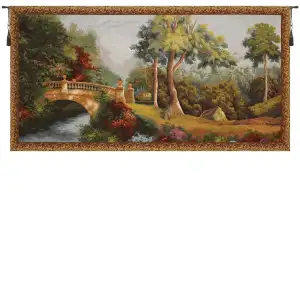 The Bridge in the Garden Tapestry Wall Hanging 27x51 Inch Cotton Jacquard Woven Wall Tapestry