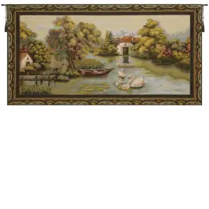 Country Lake Tapestry Wall Hanging 27x51 Inch Cotton Jacquard Woven Wall Tapestry