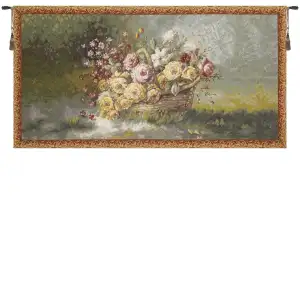 Basket of Flowers Tapestry Wall Hanging 27x5 Inch Cotton Jacquard Woven Wall Tapestry