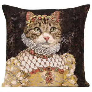 Grey Cat Sisi Belgian Tapestry Pillow Cover 18x18 Inch Cotton Jacquard Woven Cushion Cover