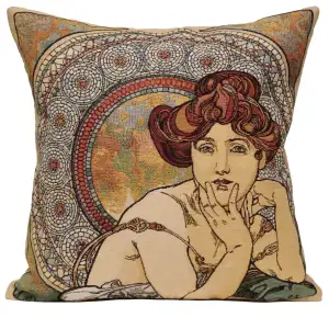 Mucha Topaz European Tapestry Pillow Cover 18x18 Inch Cotton Jacquard Woven Cushion Cover