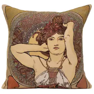 Mucha Amethyste European Tapestry Pillow Cover 18x18 Inch Cotton Jacquard Woven Cushion Cover