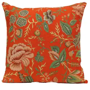 Floral Peony Orange A Tapestry Pillow Cover 19x19 Inch Cotton Jacquard Woven Cushion Cover