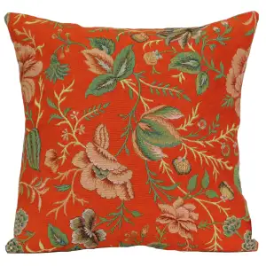 Floral Peony Orange B Tapestry Pillow Cover 19x19 Inch Cotton Jacquard Woven Cushion Cover
