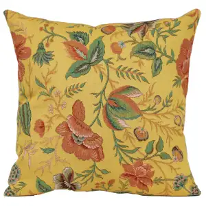 Floral Peony Yellow B Tapestry Pillow Cover 19x19 Inch Cotton Jacquard Woven Cushion Cover