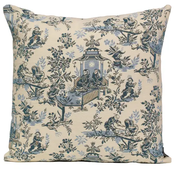 The Chinese on a Wheelbarrow Kiosk Blue European Cushion Cover