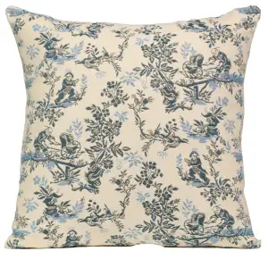 The Chinese on a Wheelbarrow Blue French Tapestry Pillow Cover 19x19 Inch Cotton Jacquard Woven Cushion Cover