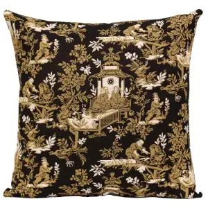 Black French Tapestry Pillow Cover 19x19 Inch Cotton Jacquard Woven Cushion Cover