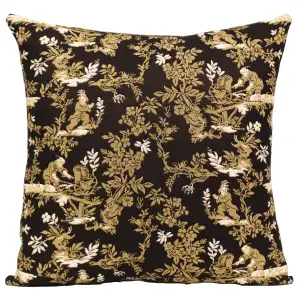 The Chinese on a Wheelbarrow Black French Tapestry Pillow Cover 19x19 Inch Cotton Jacquard Woven Cushion Cover