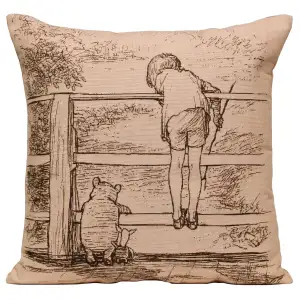 E. H. Shepard Winnie and Christopher Tapestry Pillow Cover 19x19 Inch Cotton Jacquard Woven Cushion Cover
