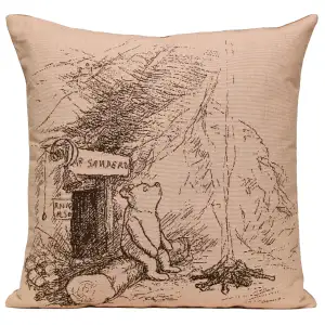 E. H. Shepard Winnie at the Firecamp Tapestry Pillow Cover 19x19 Inch Cotton Jacquard Woven Cushion Cover