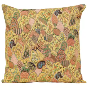 Mosaique Chinoise Yellow French Tapestry Pillow Cover 19x19 Inch Cotton Jacquard Woven Cushion Cover
