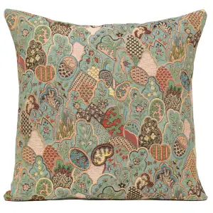 Mosaique Chinoise Blue Tapestry Pillow Cover 19x19 Inch Cotton Jacquard Woven Cushion Cover