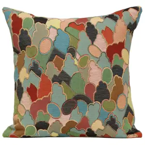 Mosaique Chinoise Footprint Blue Tapestry Pillow Cover 19x19 Inch Cotton Jacquard Woven Cushion Cover