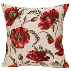 Coquelicots European Tapestry Pillow Cover  18x18 Inch Cotton Jacquard Woven Cushion Cover