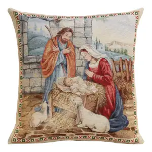 Religious Angelica Tapestry Pillow Cover 18x18 Inch Cotton Jacquard Woven Cushion Cover