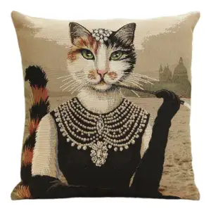 Denise Cat Tapestry Pillow Cover Cotton Jacquard Woven Cushion Cover