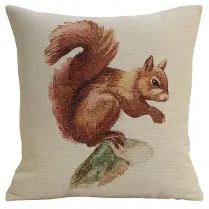 Squirrel Tapestry Pillow Cover 18x18 Inch Cotton Jacquard Woven Cushion Cover