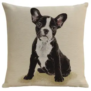 Boston Terrier Tapestry Pillow Cover 18x18 Inch Cotton Jacquard Woven Cushion Cover