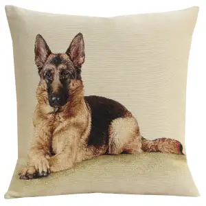 German Shepherd Tapestry Pillow Cover 18x18 Inch Cotton Jacquard Woven Cushion Cover
