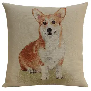 Corgi Tapestry Pillow Cover 18x18 Inch Cotton Jacquard Woven Cushion Cover
