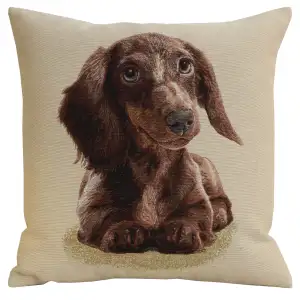 Little Dachshund Tapestry Pillow Cover 18x18 Inch Cotton Jacquard Woven Cushion Cover
