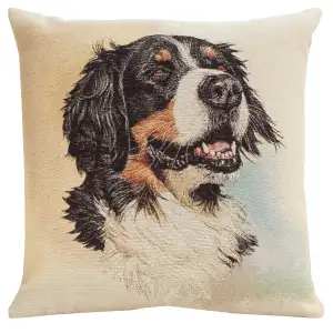 Bernese Mountain Dog Tapestry Pillow Cover 18x18 Inch Cotton Jacquard Woven Cushion Cover