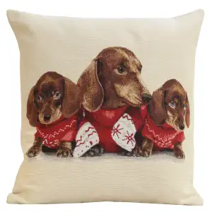 Dachshund Trio Tapestry Pillow Cover 18x18 Inch Cotton Jacquard Woven Cushion Cover