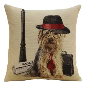 Executive Yorkie Tapestry Pillow Cover 18x18 Inch Cotton Jacquard Woven Cushion Cover