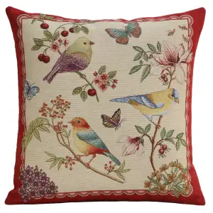Birds on Branches European Tapestry Pillow Cover 18x18 Inch Cotton Jacquard Woven Cushion Cover