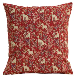 William Morris Red Rabbit Tapestry Pillow Cover 18x18 Inch Cotton Jacquard Woven Cushion Cover - A - H 18" x W 18"