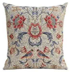William Morris Bird and Light Blue Tapestry Pillow Cover 18x18 Inch Cotton Jacquard Woven Cushion Cover