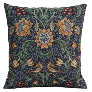 William Morris Birds and Flowers Dark Blue Tapestry Pillow Cover 18x18 Inch Cotton Jacquard Woven Cushion Cover