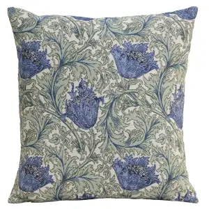 Blue Anemone Tapestry Pillow Cover 18x18 Inch Cotton Jacquard Woven Cushion Cover