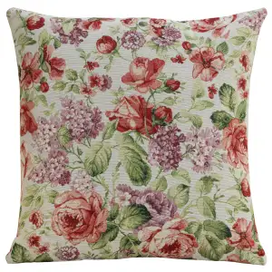 Floral Camellia Tapestry Pillow Cover 18x18 Inch Cotton Jacquard Woven Cushion Cover