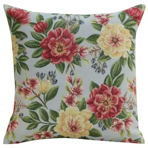 Floral Zinnia Blue Tapestry Pillow Cover 18x18 Inch Cotton Jacquard Woven Cushion Cover