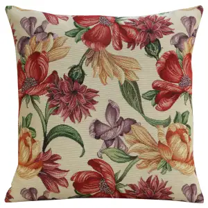 Floral Iris Blossoms Tapestry Pillow Cover 18x18 Inch Cotton Jacquard Woven Cushion Cover