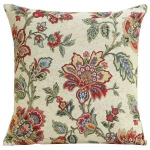 Shaila Floral European Tapestry Pillow Cover 18x18 Inch Cotton Jacquard Woven Cushion Cover