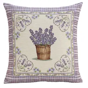 Floral Lavender Hearts Tapestry Pillow Cover 18x18 Inch Cotton Jacquard Woven Cushion Cover