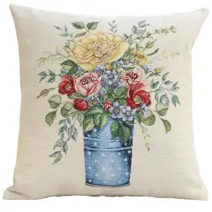 Floral Amberblue Tapestry Pillow Cover 18x18 Inch Cotton Jacquard Woven Cushion Cover
