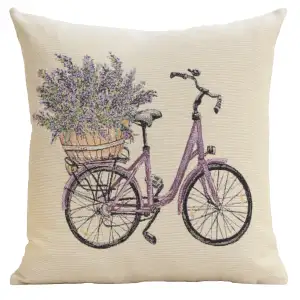 Floral Bike with Lavender Tapestry Pillow Cover 18x18 Inch Cotton Jacquard Woven Cushion Cover