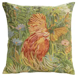 Feerie Tropicale Left European Tapestry Pillow Cover  18x18 Inch Cotton Jacquard Woven Cushion Cover