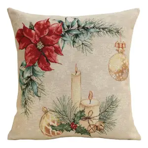 Vintage Floral Noel Tapestry Pillow Cover 18x18 Inch Cotton Jacquard Woven Cushion Cover