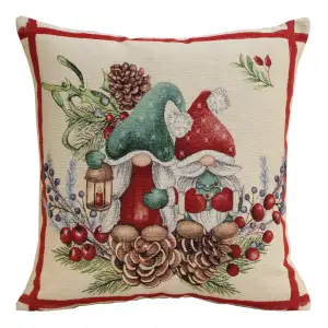Gnomi Natalizi Charity Tapestry Pillow Cover 18x18 Inch Cotton Jacquard Woven Cushion Cover