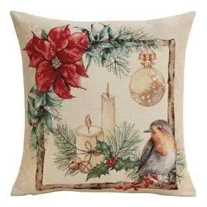 Vintage Floral Noel Birds Tapestry Pillow Cover 18x18 Inch Cotton Jacquard Woven Cushion Cover