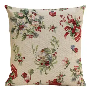 Vintage Floral Light Tapestry Pillow Cover 18x18 Inch Cotton Jacquard Woven Cushion Cover