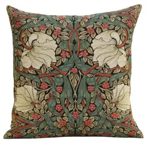 Pimpernel Red Green Belgian Tapestry Pillow Cover 18x18 inch 100% Cotton Belgian Jacquard Woven Cushion Cover