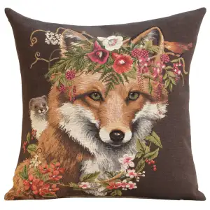 Forest Fox Brown European Tapestry Pillow Cover 18x18 Inch Cotton Cushion Cover