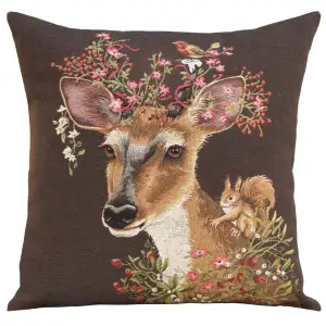 Forest Deer Brown European Tapestry Pillow Cover 18x18 Inch Cotton Cushion Cover